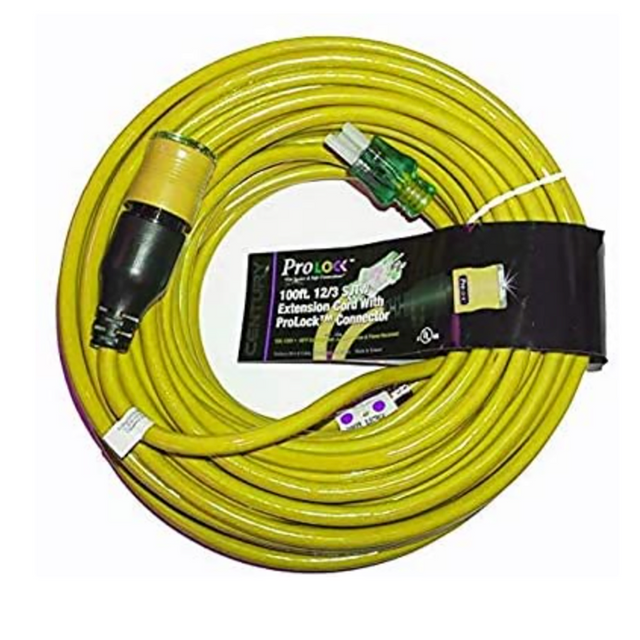 ProLock 12 Gauge 3 Conductor SJTW 100 Feet Extension Cord - Yellow