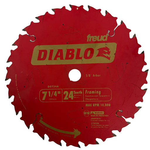 Freud Diablo 7-1/4" x 5/8"B x 24 T Framing Construction Saw Blade, Smith Sawmill Service