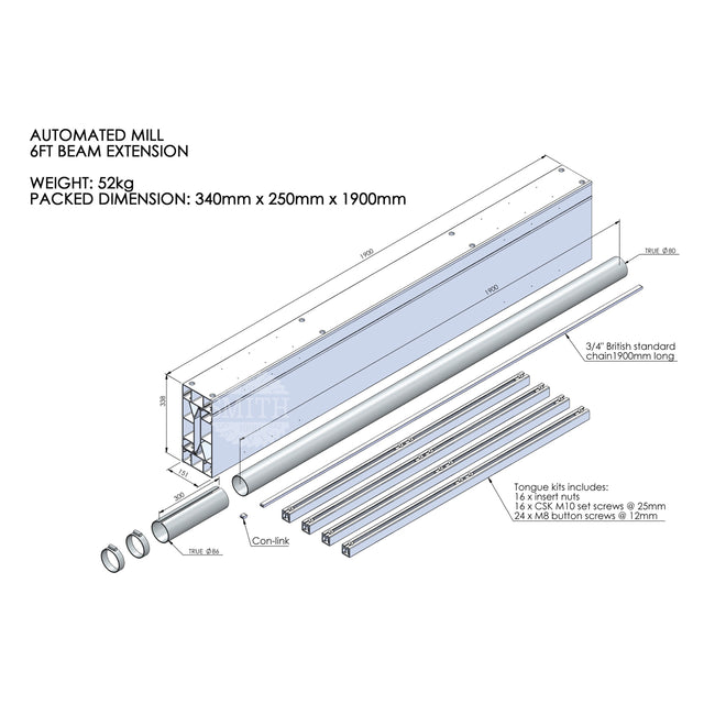 TurboSawmill Auto Mill Beam Extension, Smith Sawmill Service, a BID Group Company